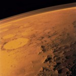 Mars: Viking 1 orbiter image shows the thin atmosphere of Mars